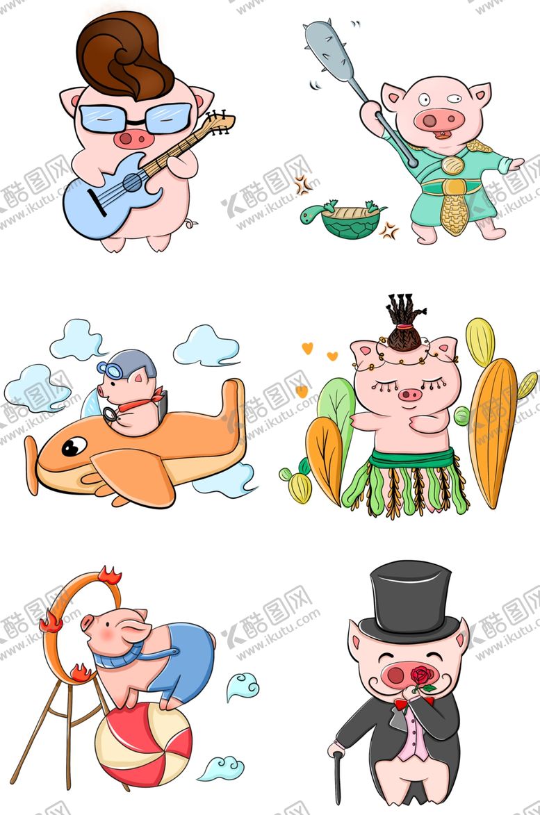 编号：46935110060402256175【酷图网】源文件下载-卡通猪手绘猪猪插画