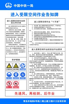 受限空间作业告示牌