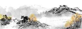 中国风新中式山水画写意抽象烟雾写意墨