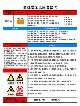 岗位安全风险告知卡升降机