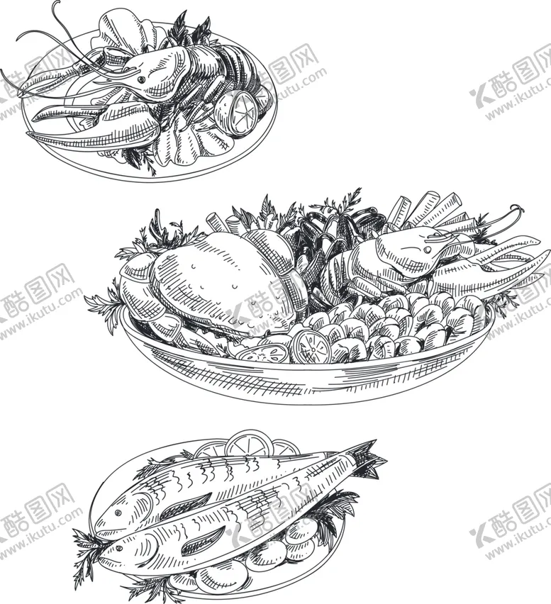 编号：64062004170837158213【酷图网】源文件下载-手绘海鲜插画矢量