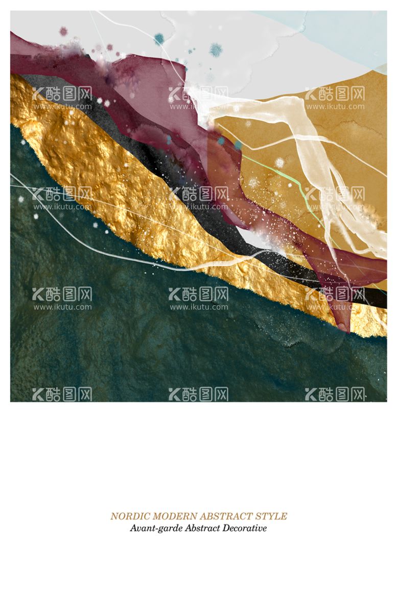 编号：79013210101212077189【酷图网】源文件下载-抽象线条晕染纹理鎏金色块装饰画