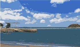 福州定海海边矢量油画图