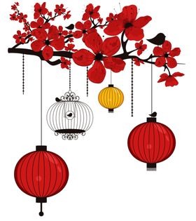 中国风水墨花卉PNG免扣树枝装饰冬季新春