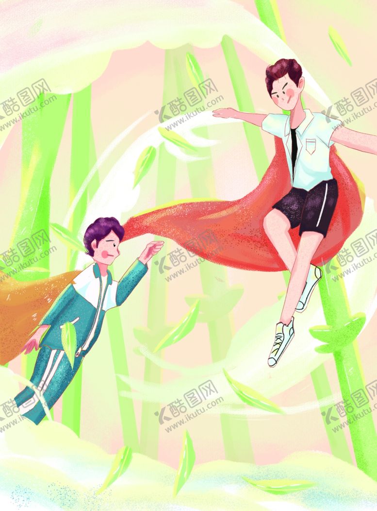 编号：10871504212041197291【酷图网】源文件下载-儿童学生超人唯美手绘插画ps