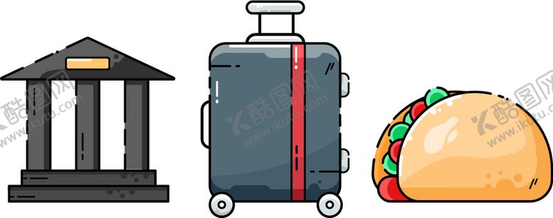 编号：41387209281259203694【酷图网】源文件下载-矢量古希腊名胜古迹旅游旅行图标