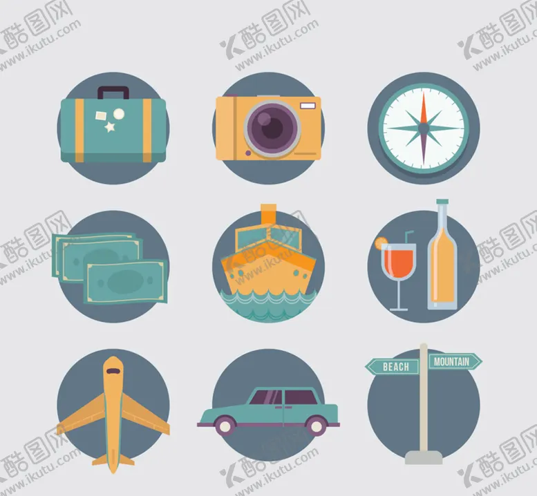 编号：59360312291527258975【酷图网】源文件下载-圆形旅行图标