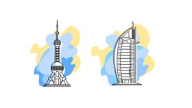 城市地标建筑素材色彩图案卡通装饰