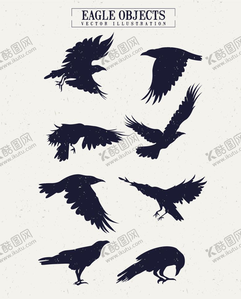编号：29610712080633196017【酷图网】源文件下载-老鹰乌鸦飞鸟剪影