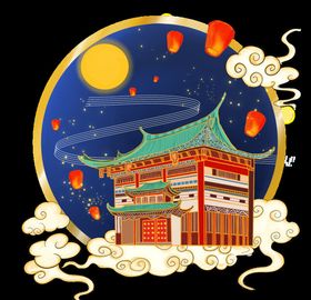 中秋元素国风国画山水画