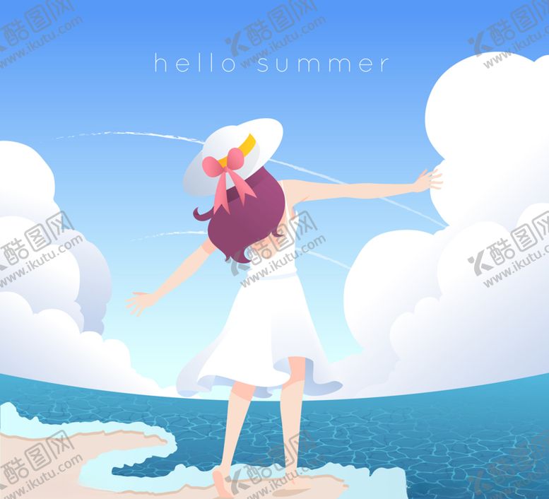 编号：82983310010954366225【酷图网】源文件下载-卡通海边度假女子背影矢量素材