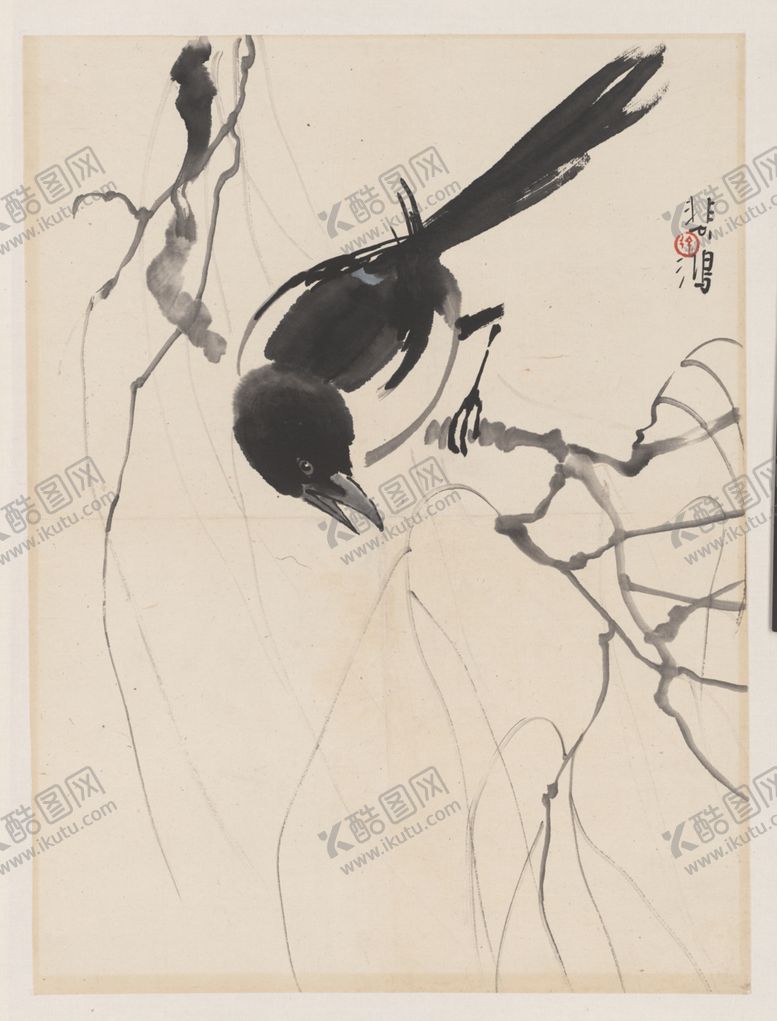 编号：68256709270915195539【酷图网】源文件下载-树枝喜鹊国画