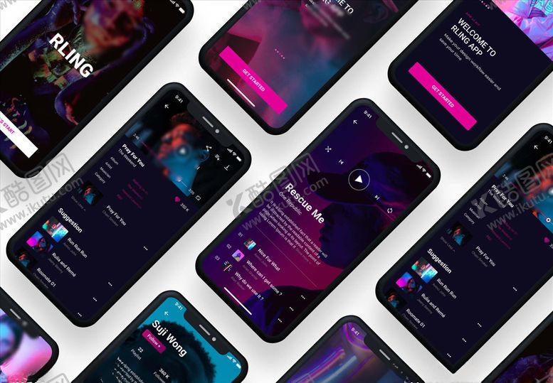 编号：69125409280316513537【酷图网】源文件下载-xd音乐暗黑UI设计启动页登录