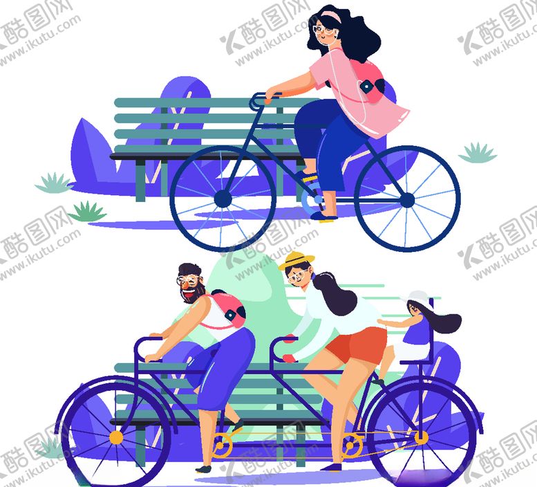 编号：79895607042137206988【酷图网】源文件下载-2组创意骑单车的人物矢量素材
