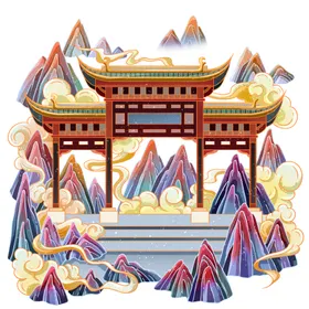 国潮插画背景中风展板印象城市
