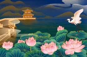 国潮海报设计图片中式背景中风背景青山绿水