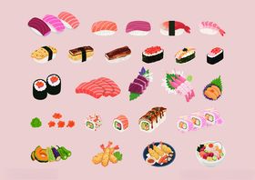 矢量寿司刺身天妇罗