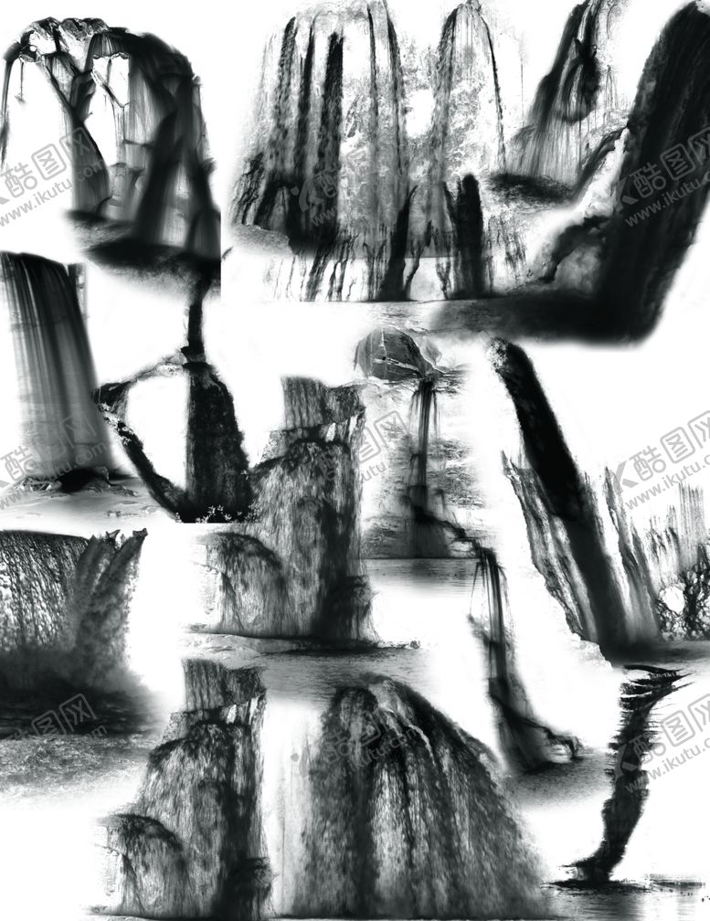 编号：25064910132338136858【酷图网】源文件下载-水墨瀑布流水