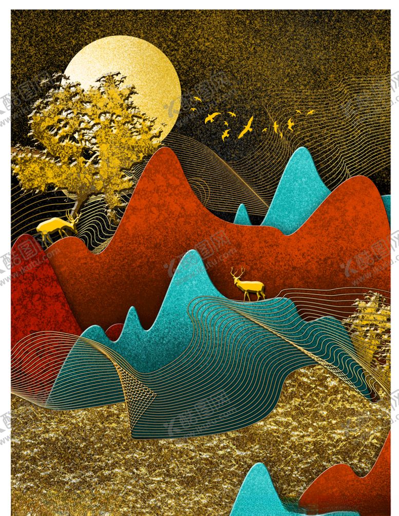 编号：56388209102042483104【酷图网】源文件下载-金箔装饰画