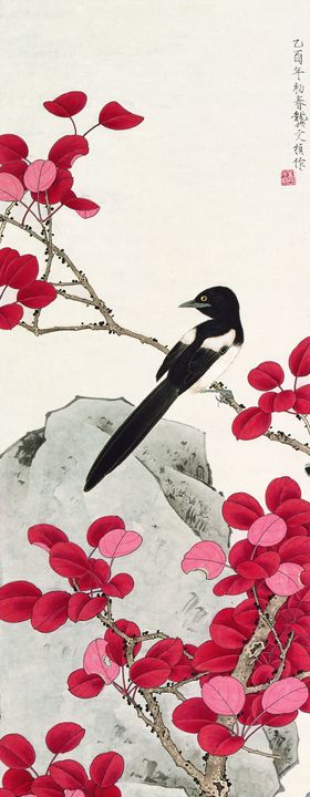 花鸟画手绘画鸟玄关图