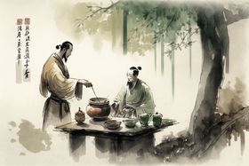 茶道国画水墨工装