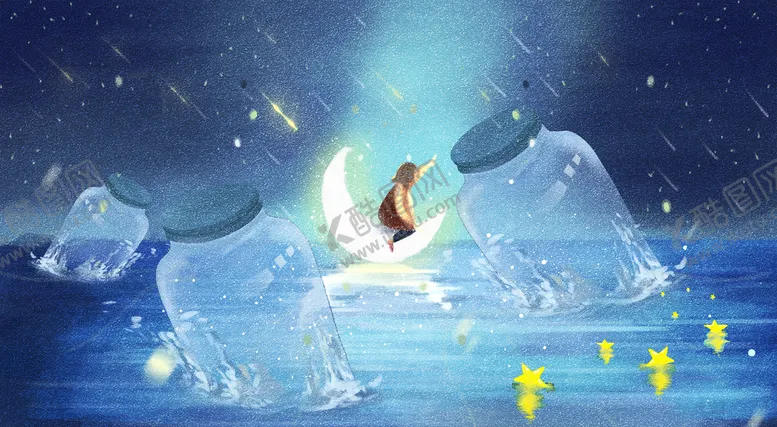 编号：48703609252054482780【酷图网】源文件下载-夜空漂流瓶插画