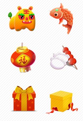 新年元素礼物盒灯笼