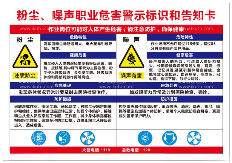 编号：53887012151020207372【酷图网】源文件下载-粉尘噪声职业危害警示标识告知卡