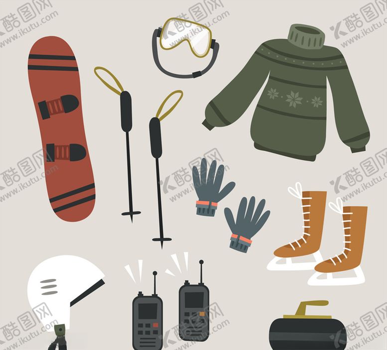 编号：57004210300822552827【酷图网】源文件下载-创意冬季运动器材和服饰