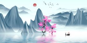 抽象棕色山水意境图