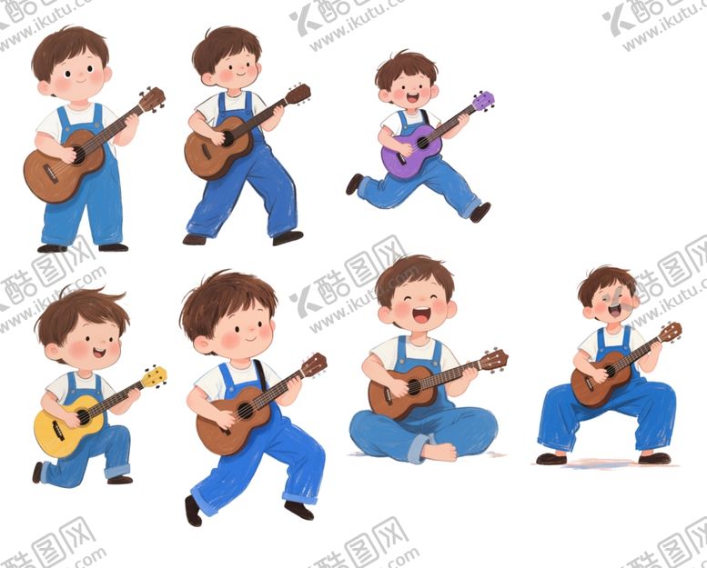 编号：27290506292029123550【酷图网】源文件下载-手绘插画弹乐器的小男孩