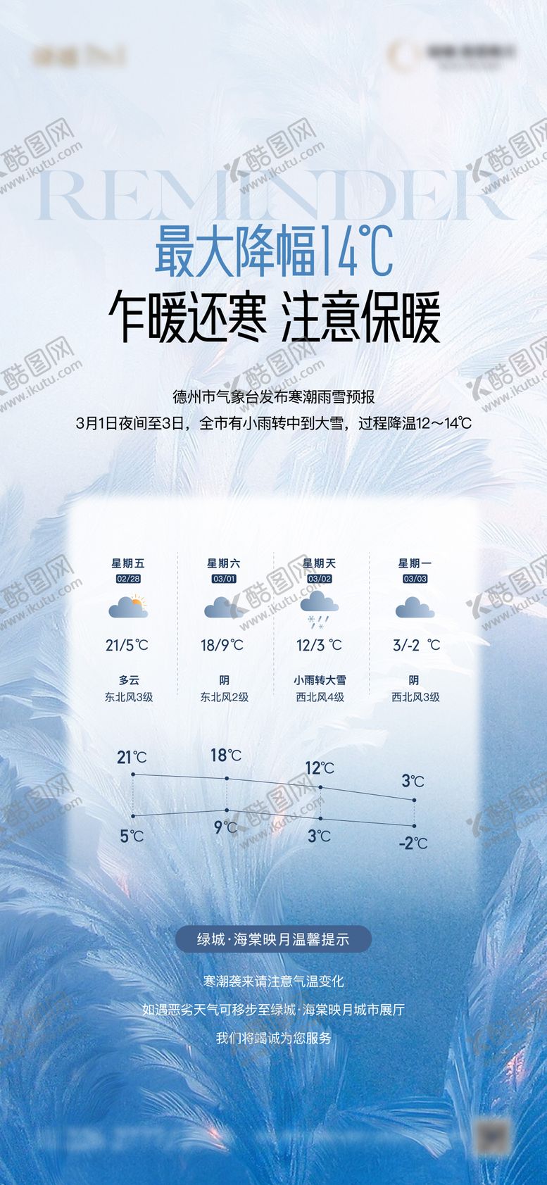 编号：94331209201550501909【酷图网】源文件下载-地产降温大雪天气预警单图