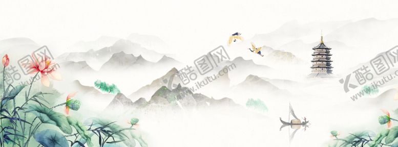 编号：36037306281548146830【酷图网】源文件下载-古风山水意境淡雅背景素材