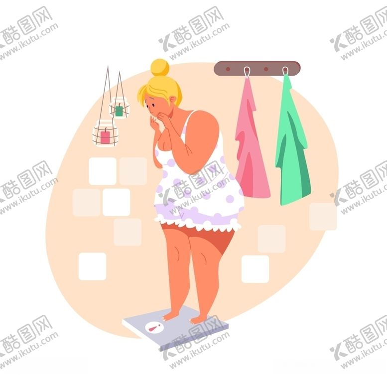 编号：93398704220055232160【酷图网】源文件下载-扁平化胖女生生活插画