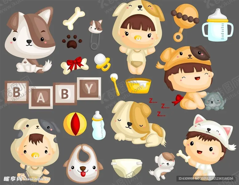 编号：52785112221628469000【酷图网】源文件下载-可爱宝宝与萌宠卡通元素