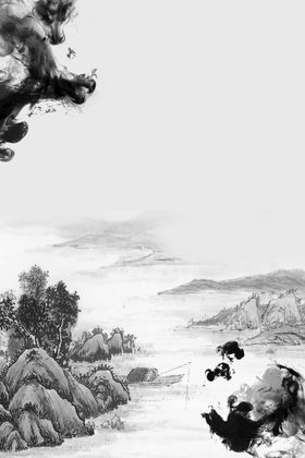 手绘古风插画背景图片水墨素材