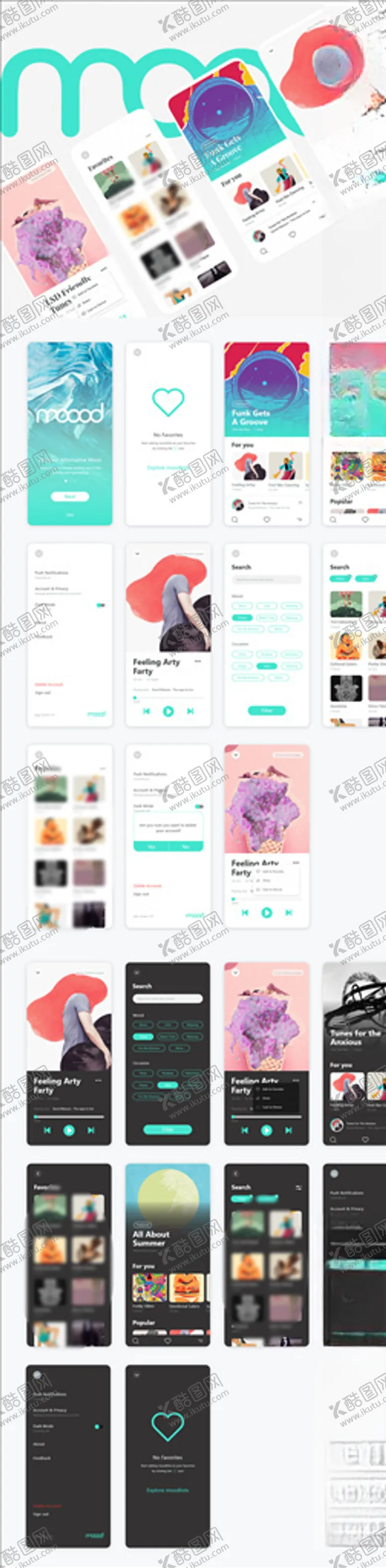 编号：88617204281350139394【酷图网】源文件下载-xd音乐绿色明暗两种风格UI设