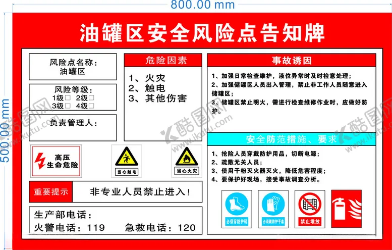 编号：72058302220334467232【酷图网】源文件下载-油罐区安全风险点告知牌