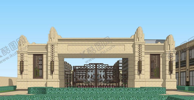编号：94578501232205454165【酷图网】源文件下载-小区大门建筑su建模模型skp