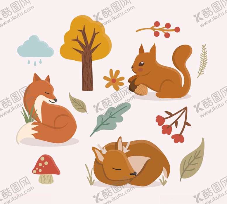 编号：91710709301710294068【酷图网】源文件下载-3款可爱秋季动物设计矢量素材