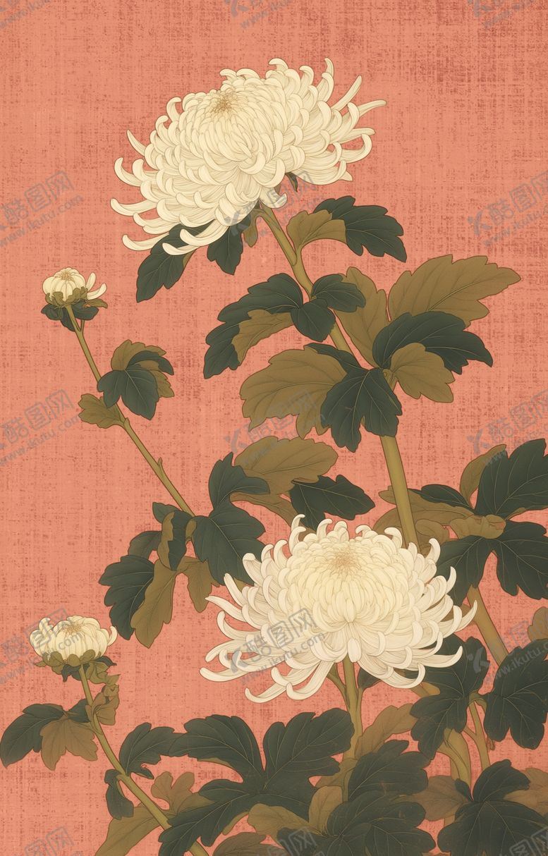 工笔菊花古典鸟图古画国画