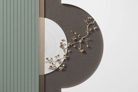 中式格栅家和万事兴背景墙