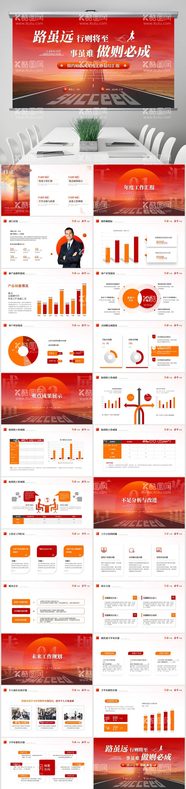 编号：84337211251749353575【酷图网】源文件下载-红色简约励志风道路年中工作总结工作汇