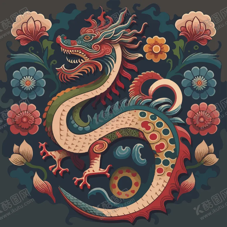 编号：14729002031540162876【酷图网】源文件下载-龙生肖动物插画