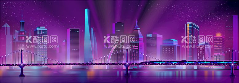 编号：53290110022341487481【酷图网】源文件下载-霓虹城市夜景剪影建筑 