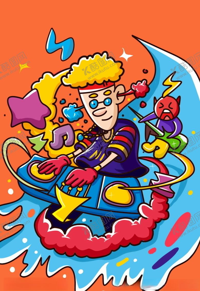编号：35855809302213575068【酷图网】源文件下载-蒸汽波DJ打碟男孩帅哥插画图片
