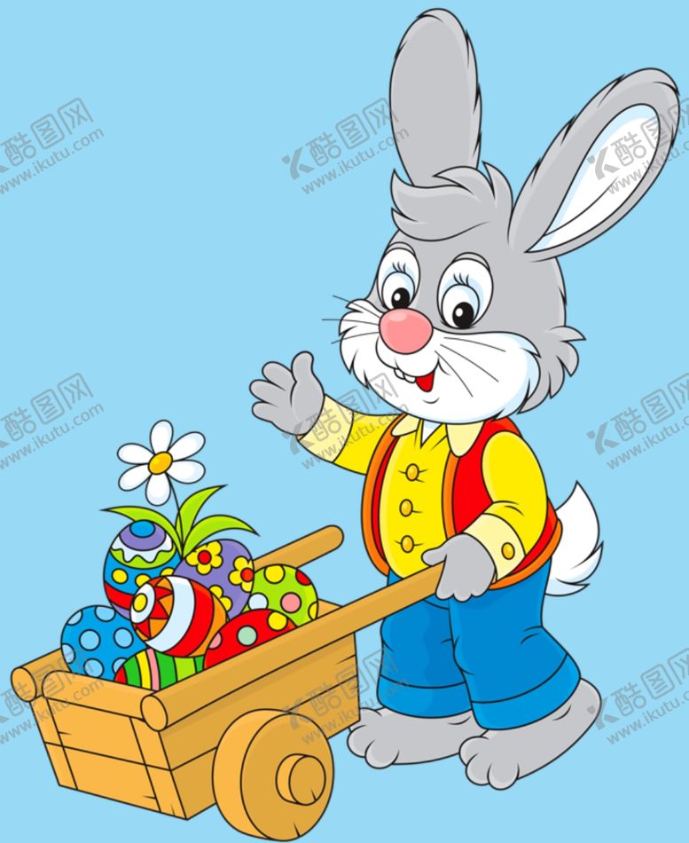 编号：31252610101609419052【酷图网】源文件下载-推彩蛋车的兔子