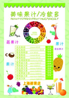 手绘美味果汁珍珠奶茶