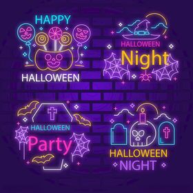 万圣节派对霓虹装饰元素