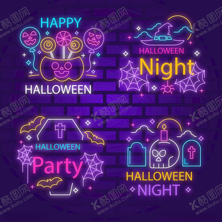 编号：22626011202255369195【酷图网】源文件下载-万圣节派对霓虹装饰元素